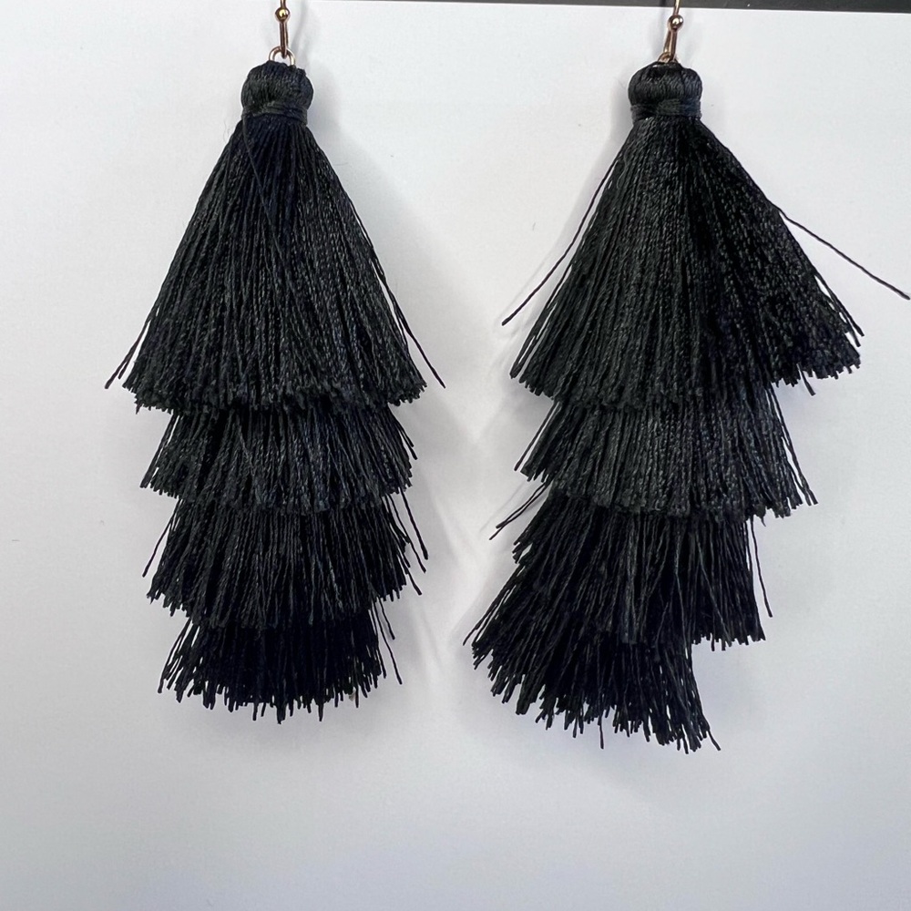 Black Tiered Tassel Earrings